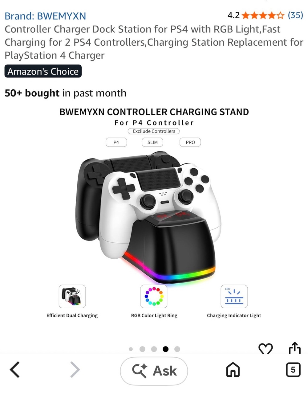 Fast Charging Dock and 2 P4 Controllers- New with RGB Light- No Box